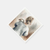 ペットのウサギ付き水彩少女 スタンダードカクテルナプキン (角)