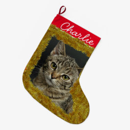 ペットのカスタム写真/名前の小さなクリスマスストッキング ラージクリスマスストッキング