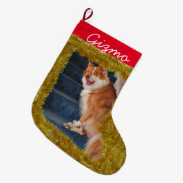 ペットのカスタム写真/名前の小さなクリスマスストッキング ラージクリスマスストッキング