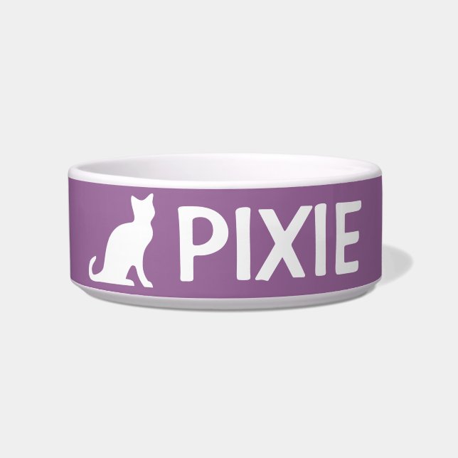 ペットのカスタム名前と色が入った猫丼 ボウル (正面)