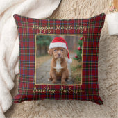 ペットのクリスマスのプレイドパーソナライズされた金ゴールド2犬写真 クッション (ブランケット)