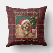 ペットのクリスマスのプレイドパーソナライズされた金ゴールド2犬写真 クッション (裏面)