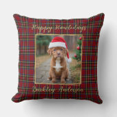 ペットのクリスマスのプレイドパーソナライズされた金ゴールド2犬写真 クッション (正面)
