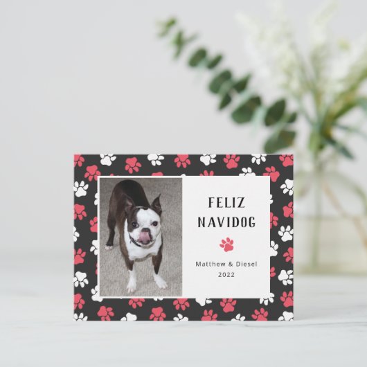 ペットのクリスマスカードのおもしろい写真 ポストカード (スタンド正面)