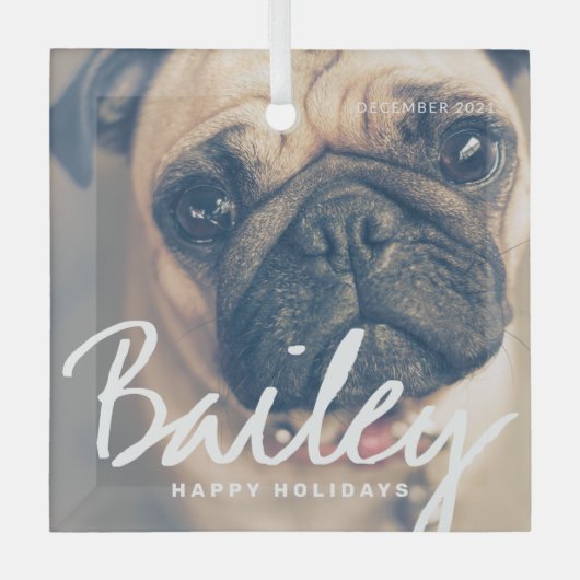 ペットのクリスマスシンプルクリスマスハッピーホリデーグリーティング ガラスオーナメント (正面)