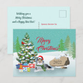 ペットのクリスマスツリーとグレーシェットランド・ シープドッグ シーズンポストカード (正面/裏面)