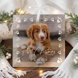 ペットのクリスマス初記念 カスタムペット・犬の写真 足形 ガラスオーナメント