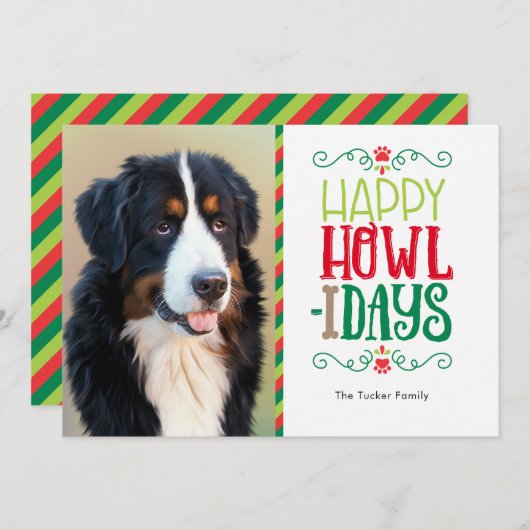 ペットのクリスマス・フォトカード、ハッピーハウリデイズ シーズンカード (正面/裏面)