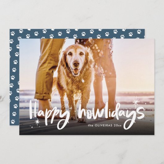 ペットのクリスマス・フォトドッグハッピーハウリーズ編集可能 シーズンカード (正面/裏面)
