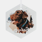 ペットのシンプルタイポグラフィモダン名と写真 ガラスオーナメント (裏面)