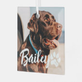 ペットのシンプルタイポグラフィモダン名と写真 ガラスオーナメント (正面左)