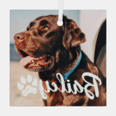 ペットのシンプルタイポグラフィモダン名と写真 ガラスオーナメント (裏面)