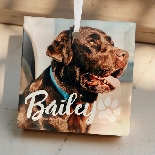 ペットのシンプルタイポグラフィモダン名と写真 ガラスオーナメント