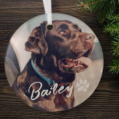 ペットのシンプルタイポグラフィモダン名と写真 ガラスオーナメント