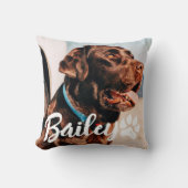 ペットのシンプルタイポグラフィモダン名と写真 クッション (正面)