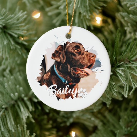 ペットのシンプルタイポグラフィモダン名と写真 セラミックオーナメント (ツリー)