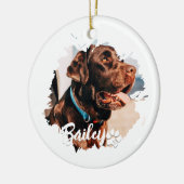 ペットのシンプルタイポグラフィモダン名と写真 セラミックオーナメント (左)