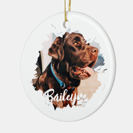 ペットのシンプルタイポグラフィモダン名と写真 セラミックオーナメント (左)