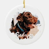 ペットのシンプルタイポグラフィモダン名と写真 セラミックオーナメント (裏面)