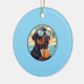 ペットのシンプルタイポグラフィモダン名と写真 セラミックオーナメント (左)