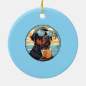 ペットのシンプルタイポグラフィモダン名と写真 セラミックオーナメント (裏面)