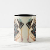 ペットのシンプルタイポグラフィモダン名と写真 ツートーンマグカップ (中央)