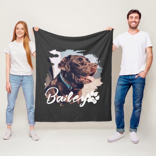 ペットのシンプルタイポグラフィモダン名と写真 フリースブランケット (インサイチュ)