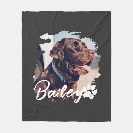 ペットのシンプルタイポグラフィモダン名と写真 フリースブランケット (正面)