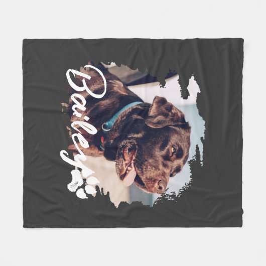 ペットのシンプルタイポグラフィモダン名と写真 フリースブランケット (正面(横))