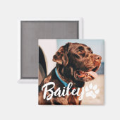 ペットのシンプルタイポグラフィモダン名と写真 マグネット (正面/裏面)