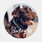 ペットのシンプルタイポグラフィモダン名と写真 メタルオーナメント (正面)