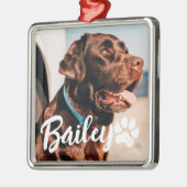 ペットのシンプルタイポグラフィモダン名と写真 メタルオーナメント (左)