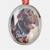 ペットのシンプルタイポグラフィモダン名と写真 メタルオーナメント (左)