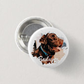 ペットのシンプルタイポグラフィモダン名と写真 缶バッジ (正面&裏面)