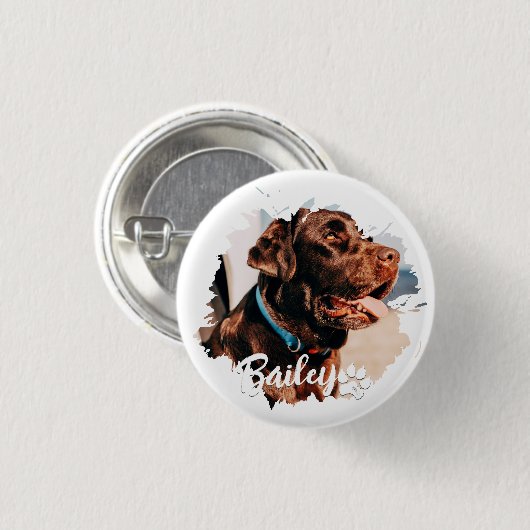 ペットのシンプルタイポグラフィモダン名と写真 缶バッジ (正面&裏面)