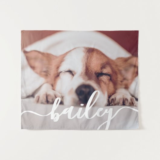 ペットのシンプルモダンエレガントのシックな名前と写真 タペストリー (正面(横))