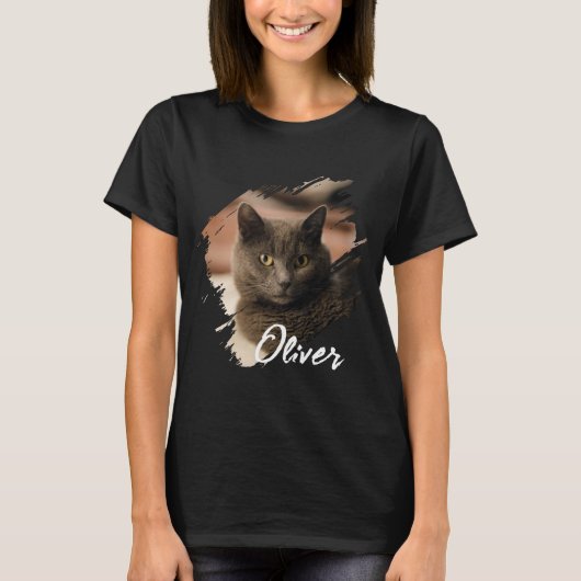 ペットのシンプルモダン オカスタム 名前と写真 Tシャツ (正面)