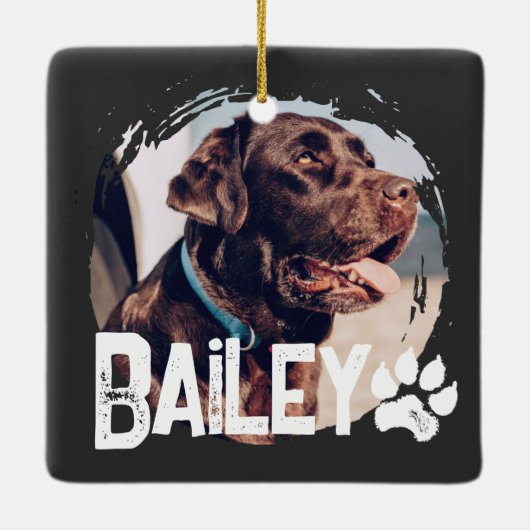 ペットのシンプル名モダンクールグランジと写真 セラミックオーナメント (裏面)