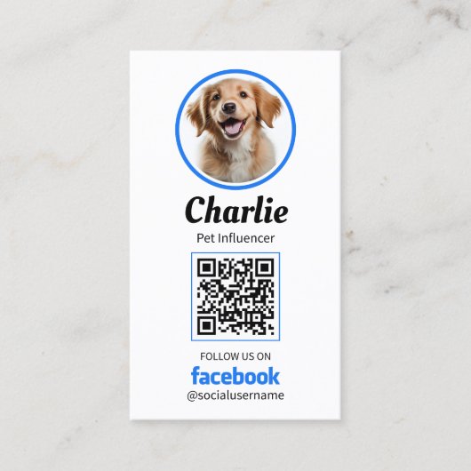 ペットのソーシャルメディアFacebook犬の写真QRコード 名刺 (正面)