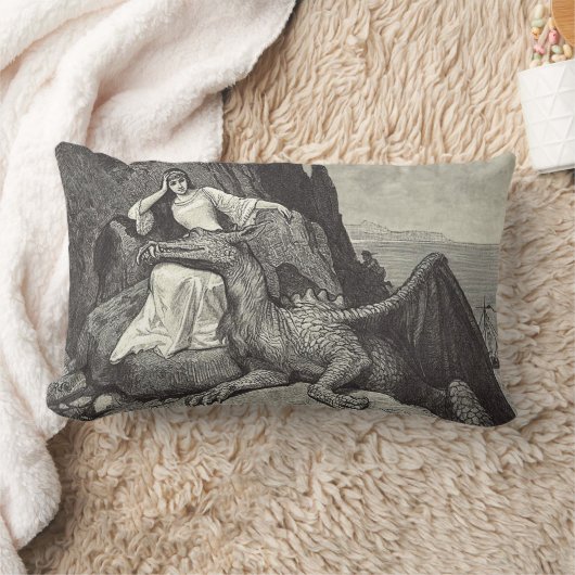 ペットのドラゴンと乙女 ランバークッション (ブランケット)