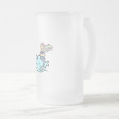 ペットのナルワルに乗るレインボーヘア付き人魚 フロストグラスビールジョッキ (正面右)