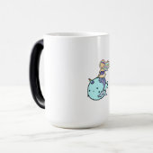 ペットのナルワルに乗るレインボーヘア付き人魚 モーフィングマグカップ (正面左)