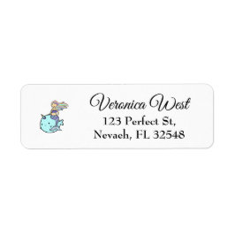 ペットのナルワルに乗るレインボーヘア付き人魚 ラベル