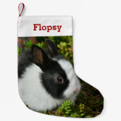 ペットのバニーラバーラビットの写真と名前パーソナライズされた スモールクリスマスストッキング (正面)