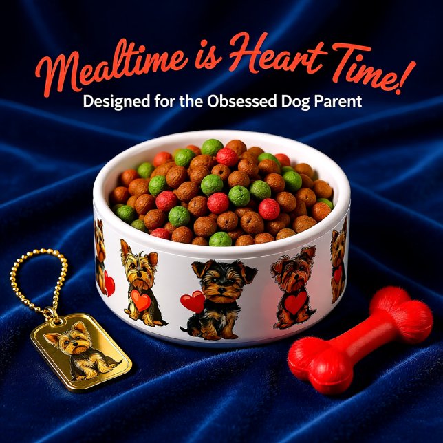 ペットのバレンタインヨークシャーテリアドッグ |ペットボウル ボウル (Cute Yorkie Valentine Hearts – Adorable Dog Lover Bowl)