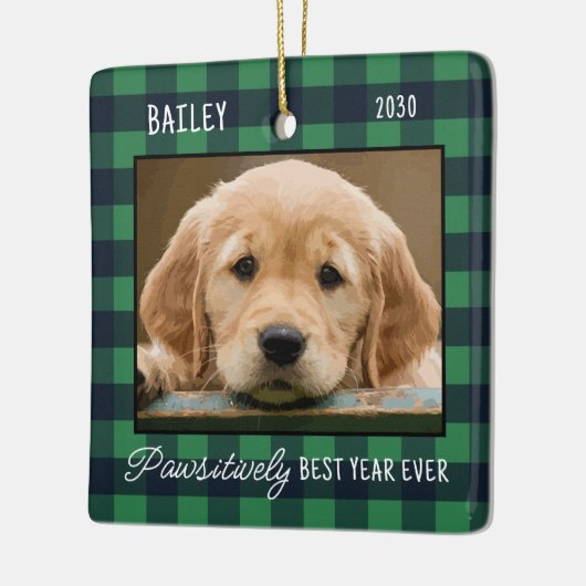 ペットのパーソナライズされたクリスマスプレド子犬の写真 セラミックオーナメント (左)