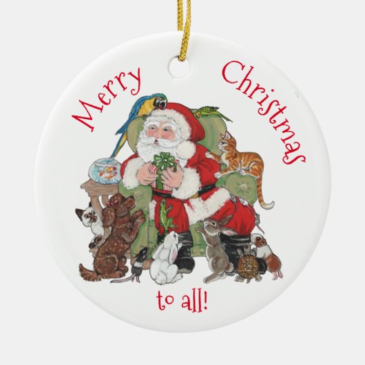 ペットのフォトクリスカスタムマスかわいいサンタアニマルズ猫 セラミックオーナメント (正面)
