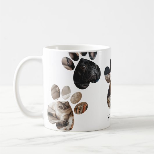 ペットのフォトフレーズを作カスタム成する猫犬トレンディー コーヒーマグカップ (左)