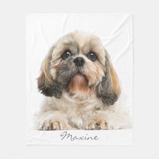 ペットのポートレートシーズー(犬)Tzu パーソナライズされた Dogを追加 フリースブランケット (正面)