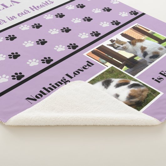 ペットのメモリアルポーは灰色の紫の名前と写真を印刷 シェルパブランケット (3/4)